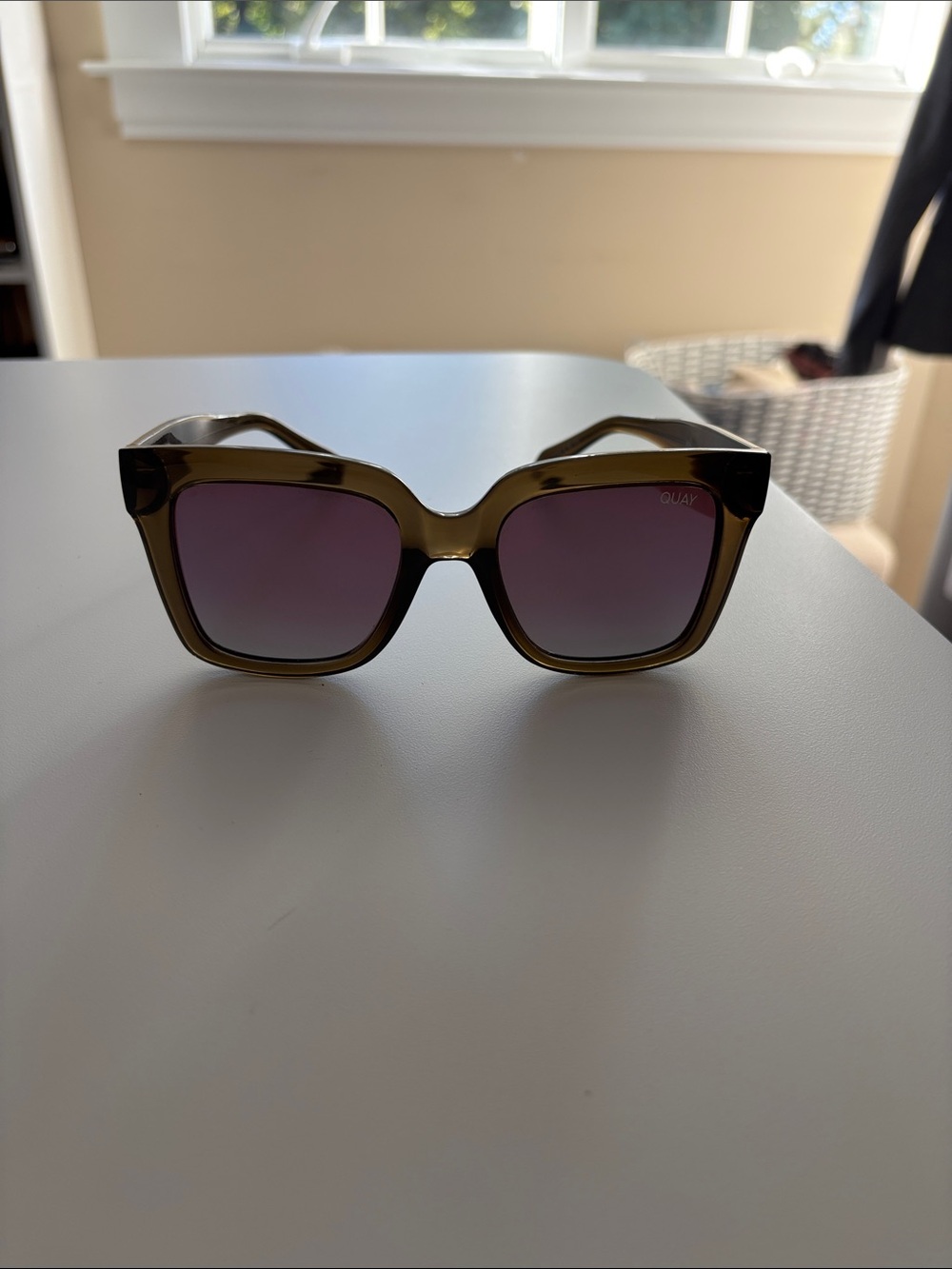 Quay Australia Olive Green Frame Sunglasses with Purple Gradient Lenses